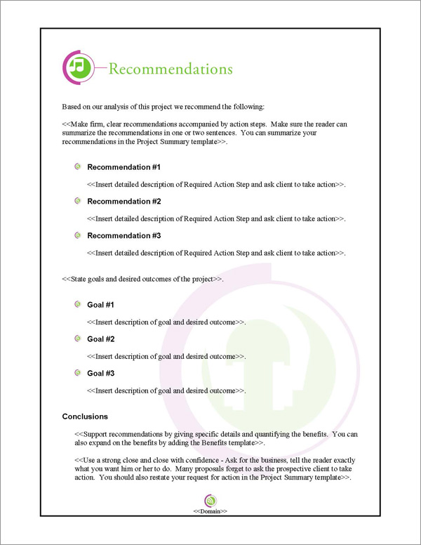 Proposal Pack Entertainment #4 Recommendations Page