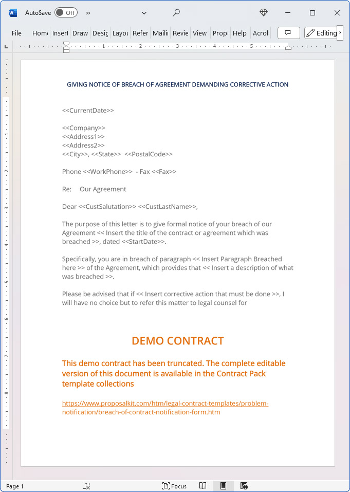 Breach of Contract Notification Form