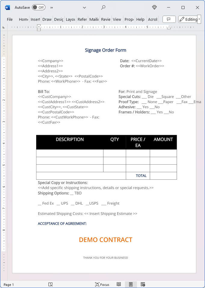 Signage and Printing Order Form