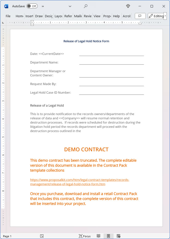 Release of Legal Hold Notice Form