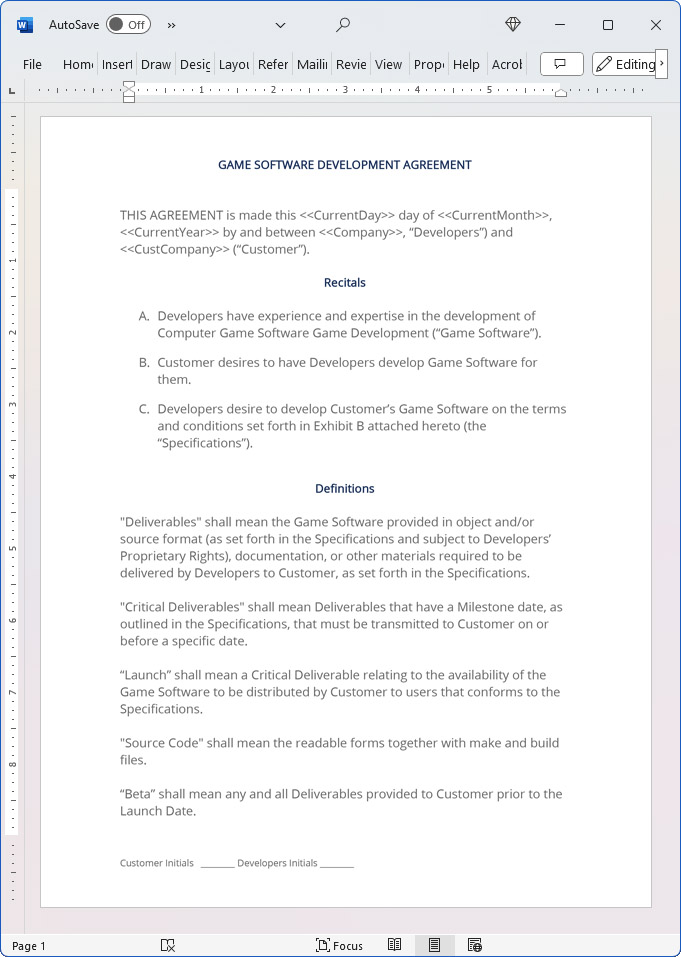 Game Software Development Contract