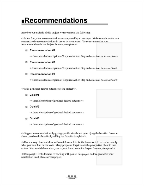 Proposal Pack Classic #1 Recommendations Page