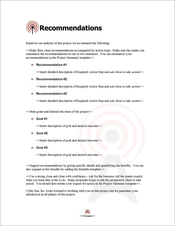 Proposal Pack Telecom #1 Recommendations Page