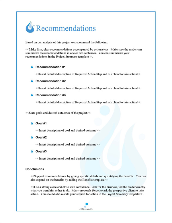 Proposal Pack Aqua #1 Recommendations Page