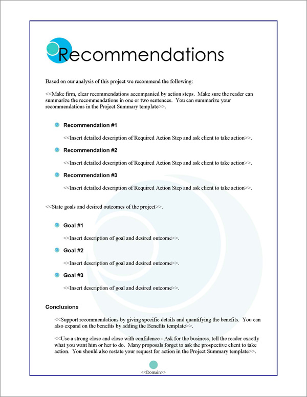 Proposal Pack Business #3 Recommendations Page