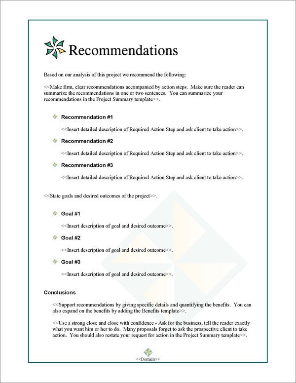 Proposal Pack Contemporary #5 Recommendations Page