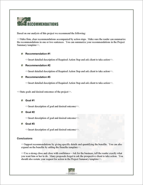 Proposal Pack Military #1 Recommendations Page