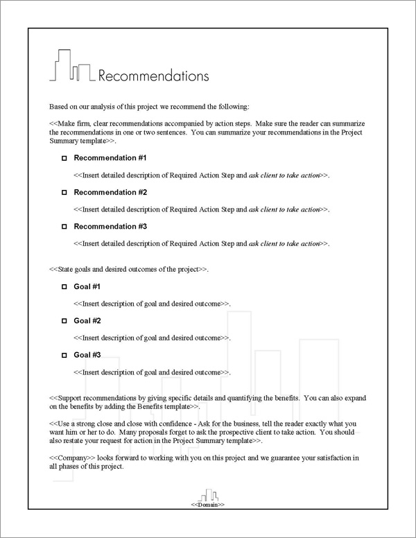 Proposal Pack Skyline #3 Recommendations Page