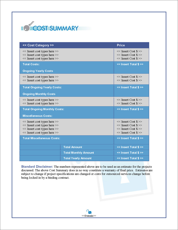 Proposal Pack Security #4 Cost Summary Page