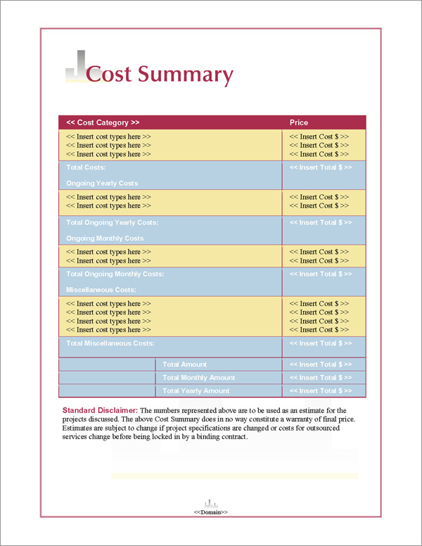 Proposal Pack Skyline #1 Cost Summary Page