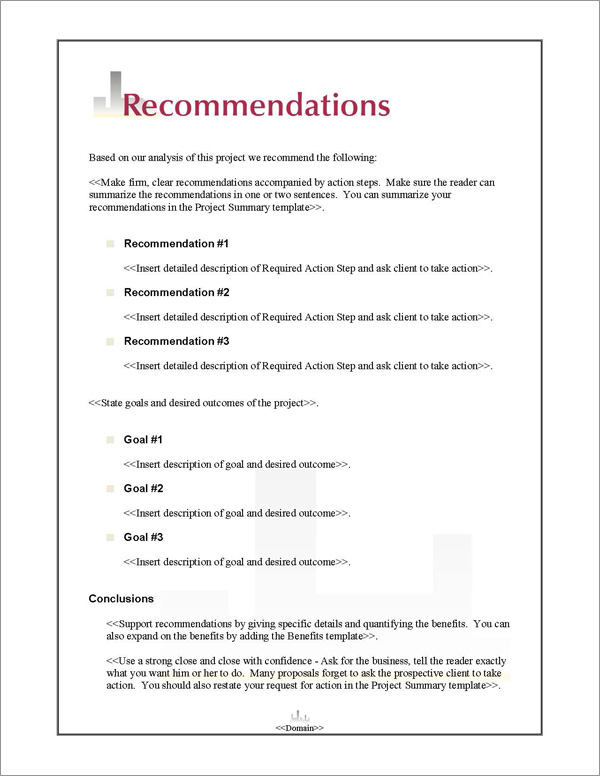Proposal Pack Skyline #1 Recommendations Page