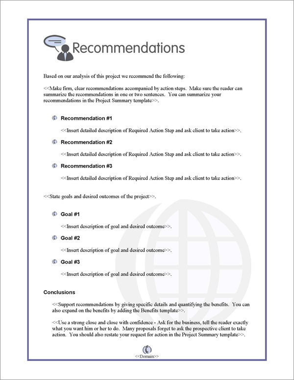 Proposal Pack Communication #2 Recommendations Page