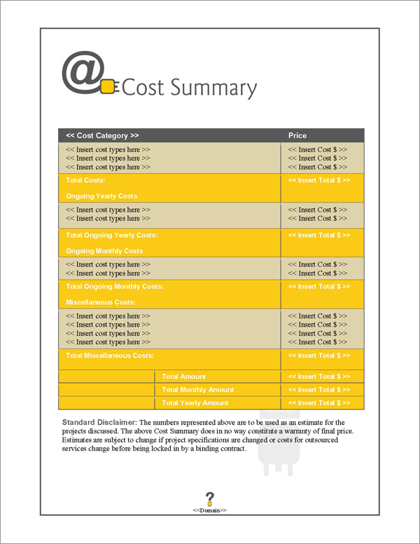 Proposal Pack Concepts #7 Cost Summary Page