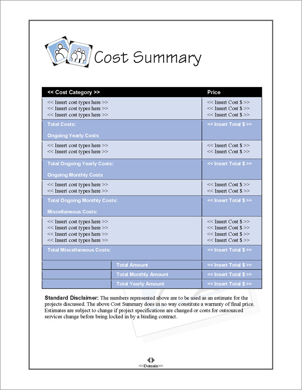 Proposal Pack Photography #4 Cost Summary Page