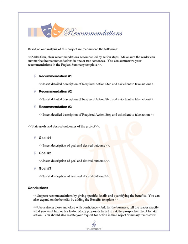 Proposal Pack Entertainment #3 Recommendations Page