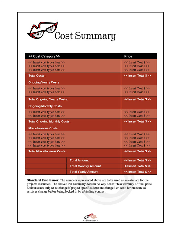 Proposal Pack Fashion #1 Cost Summary Page