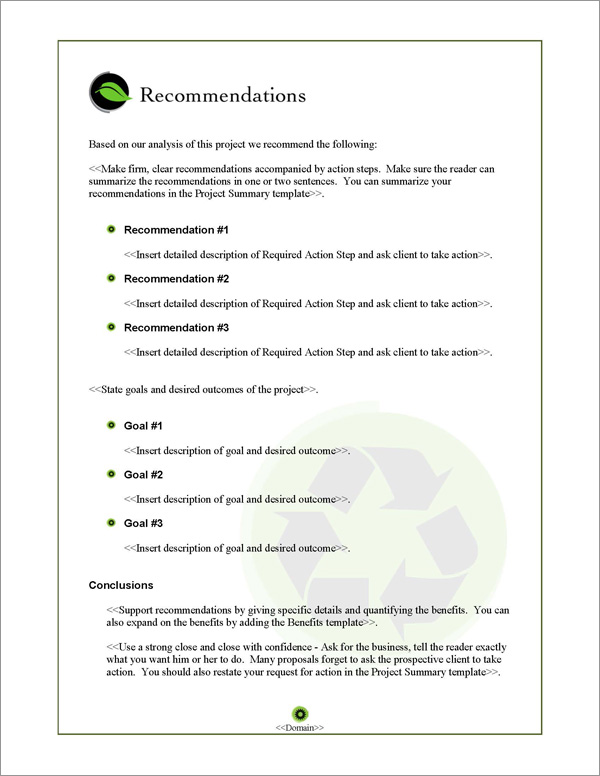 Proposal Pack Environmental #1 Recommendations Page
