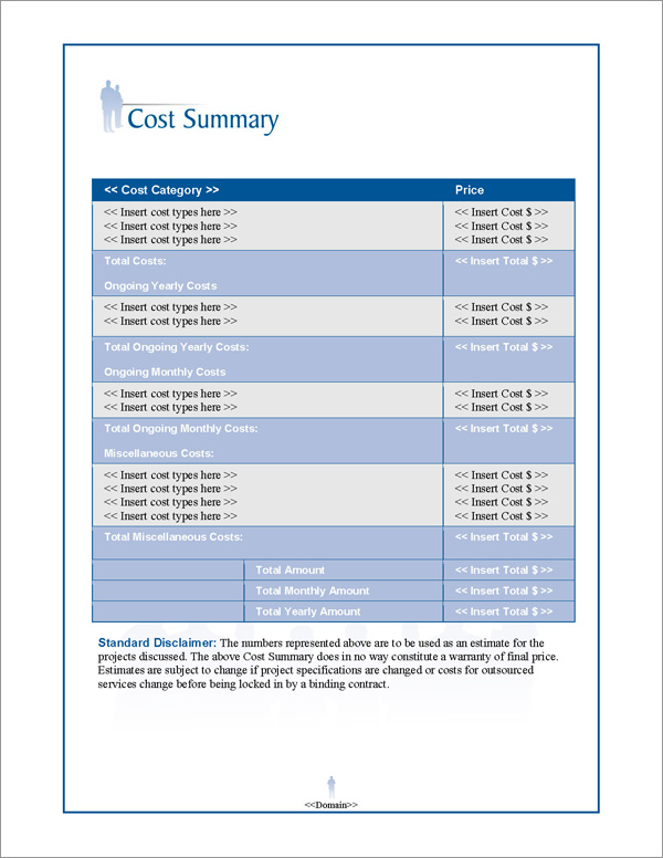 Proposal Pack Events #3 Cost Summary Page