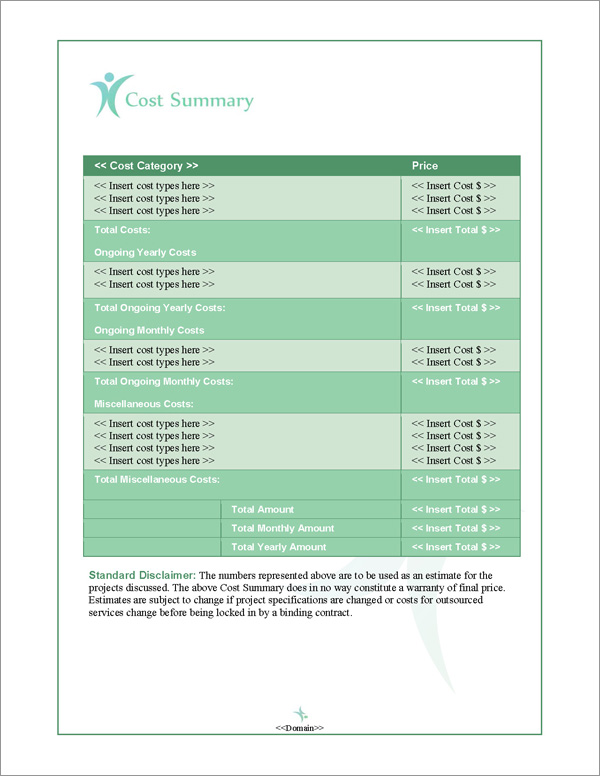 Proposal Pack People #2 Cost Summary Page