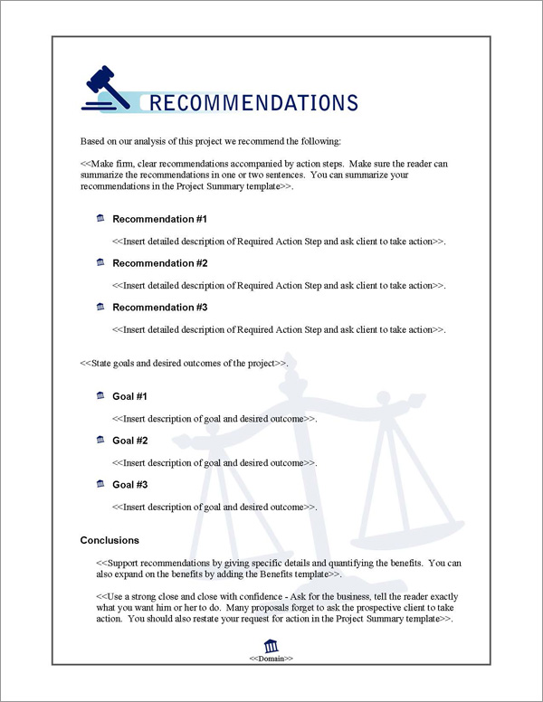 Proposal Pack Justice #1 Recommendations Page