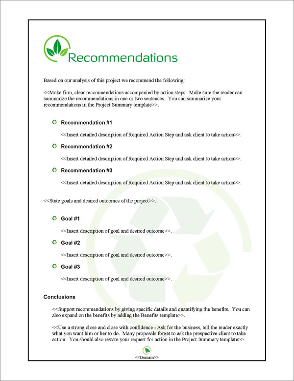Proposal Pack Environmental #2 Recommendations Page