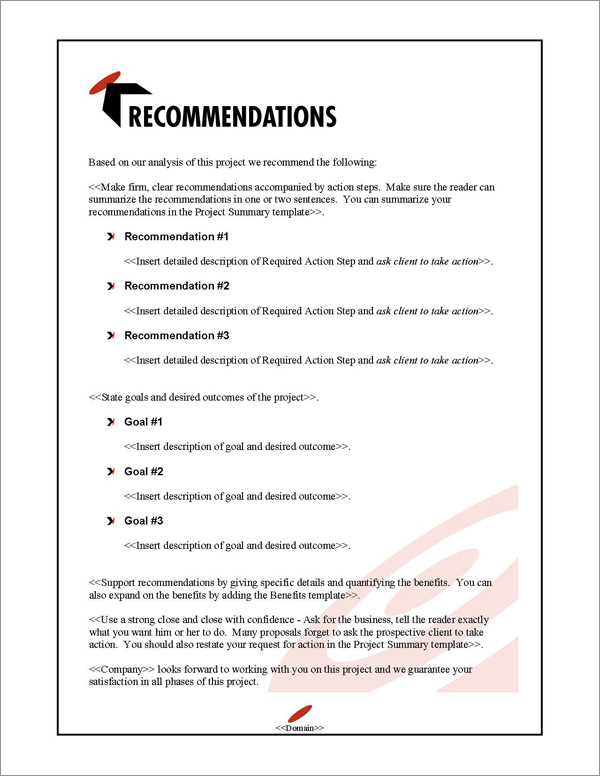 Proposal Pack Bullseye #1 Recommendations Page
