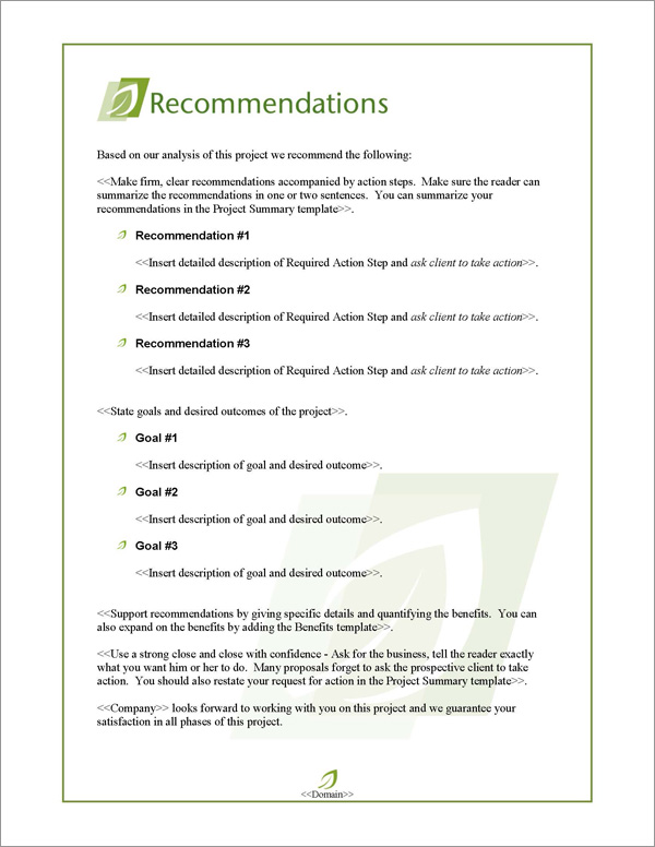 Proposal Pack Nature #5 Recommendations Page