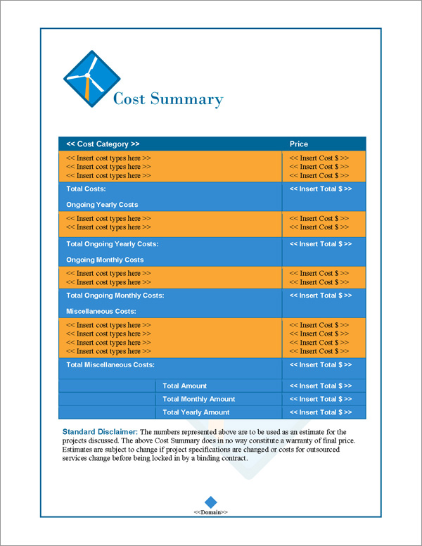 Proposal Pack Energy #2 Cost Summary Page
