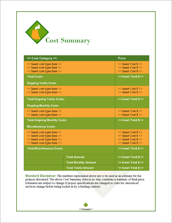 Proposal Pack Energy #3 Cost Summary Page