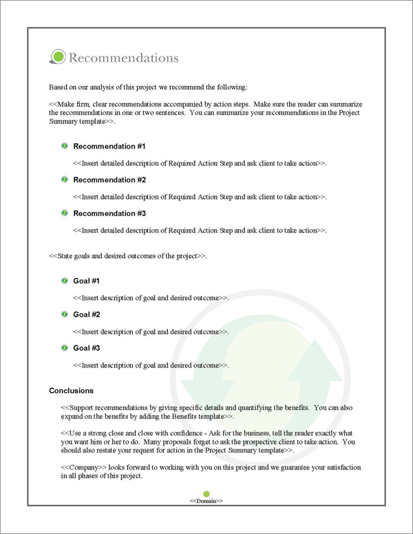 Proposal Pack Environmental #3 Recommendations Page