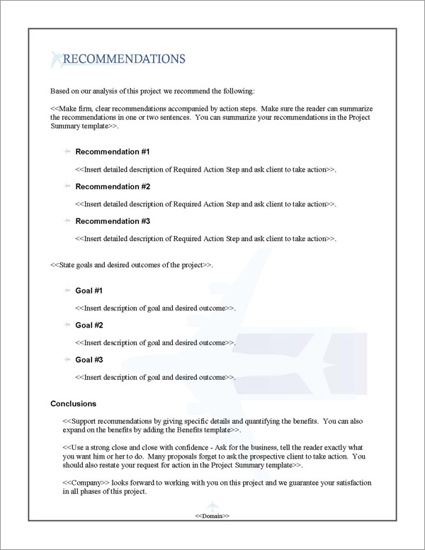 Proposal Pack Aerospace #1 Recommendations Page