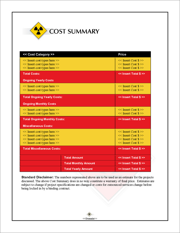 Proposal Pack Transportation #2 Cost Summary Page