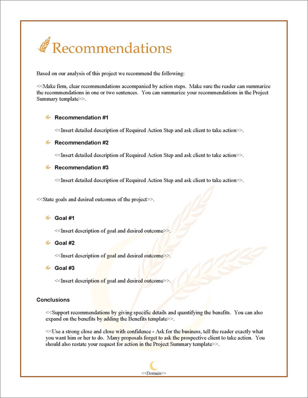 Proposal Pack Agriculture #2 Recommendations Page