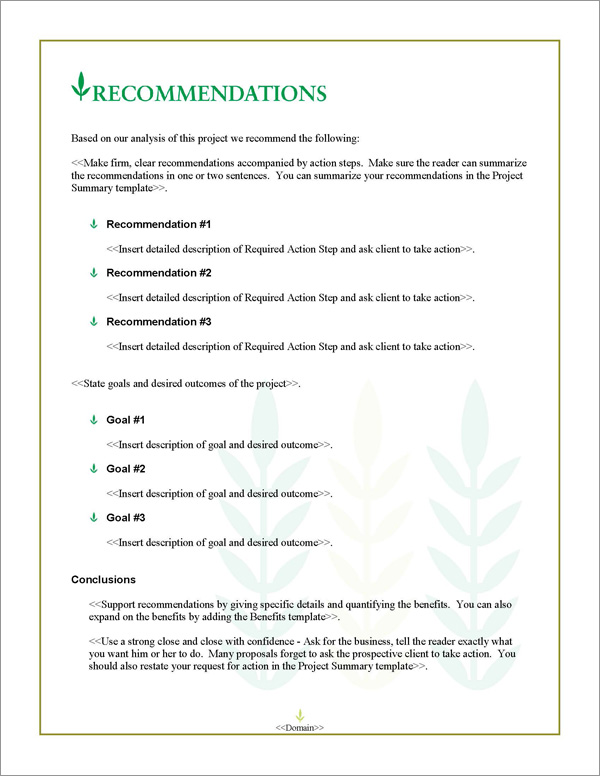 Proposal Pack Agriculture #3 Recommendations Page