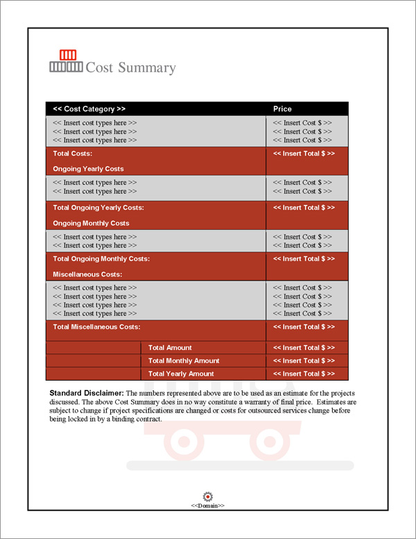 Proposal Pack Transportation #3 Cost Summary Page