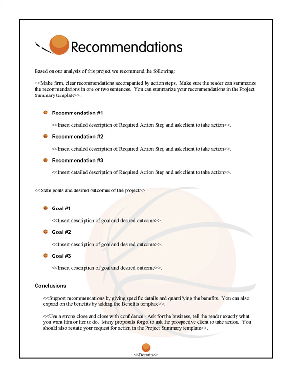 Proposal Pack Sports #5 Recommendations Page