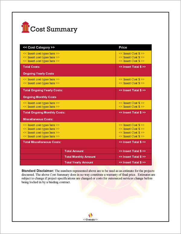 Proposal Pack Safety #2 Cost Summary Page