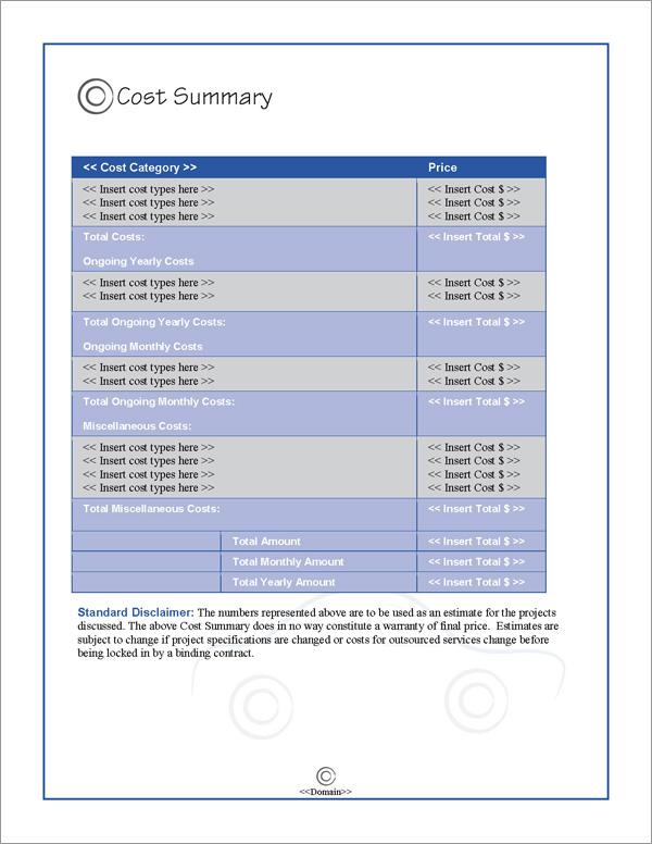 Proposal Pack Transportation #4 Cost Summary Page