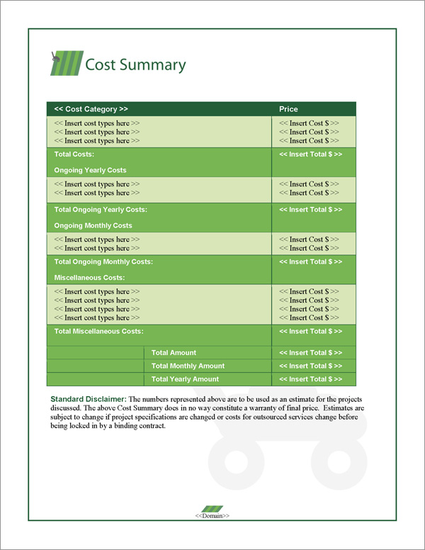 Proposal Pack Lawn #2 Cost Summary Page