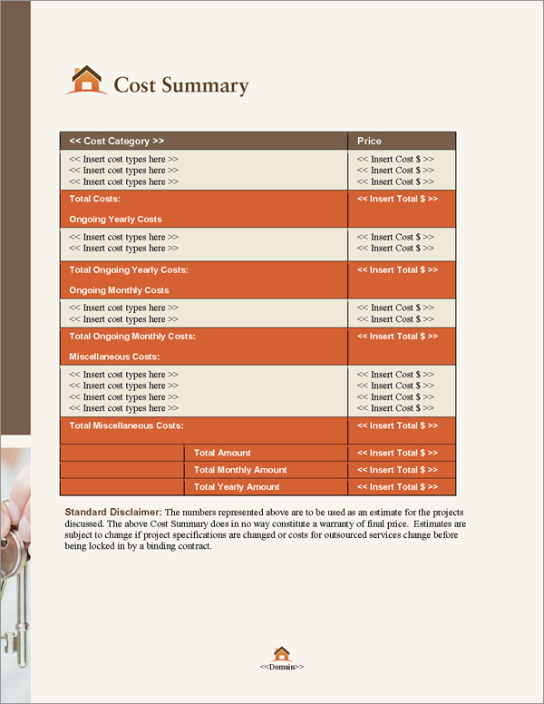 Proposal Pack Real Estate #5 Cost Summary Page