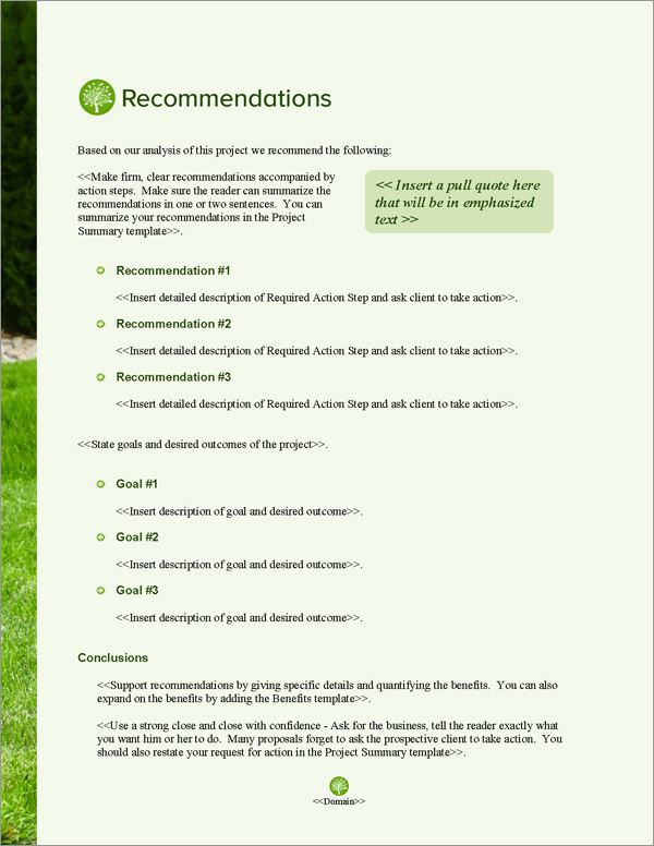 Proposal Pack Lawn #3 Recommendations Page