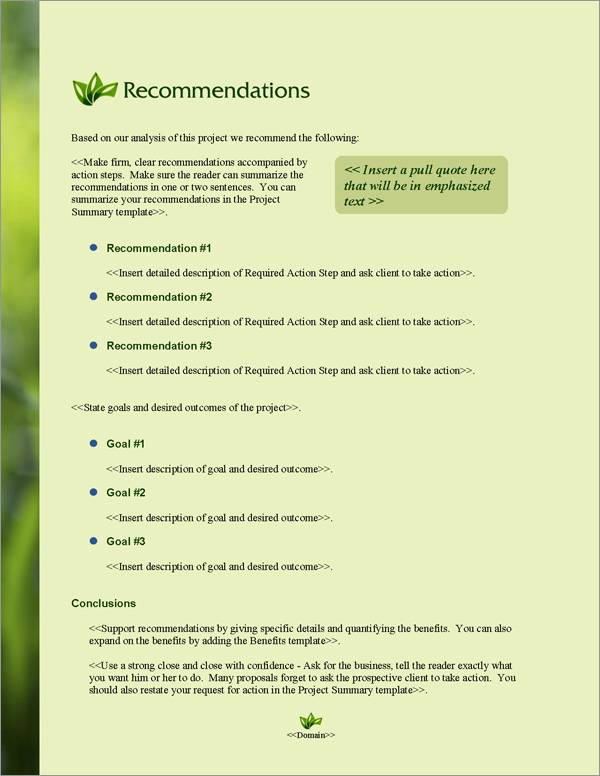 Proposal Pack Environmental #4 Recommendations Page