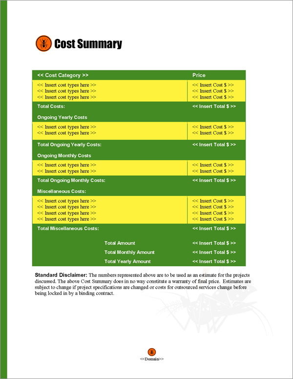 Proposal Pack Pest Control #2 Cost Summary Page