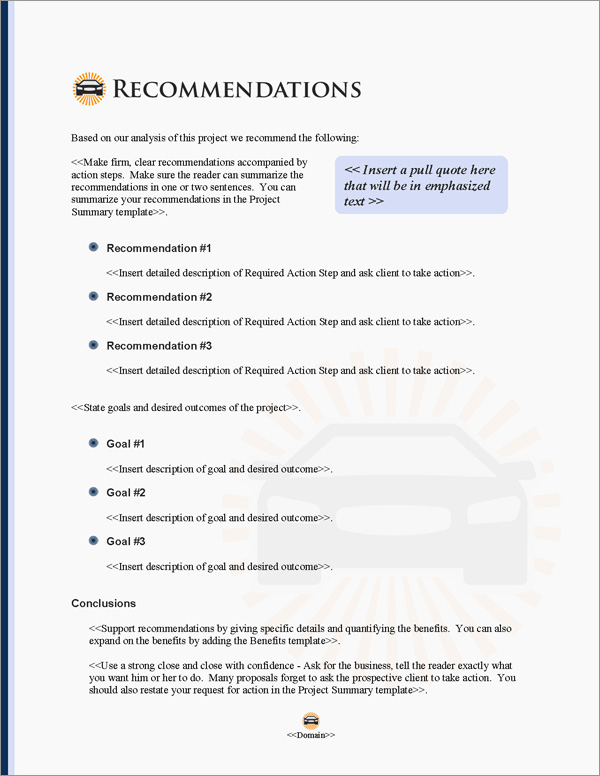 Proposal Pack Transportation #6 Recommendations Page