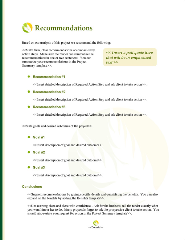 Proposal Pack Agriculture #4 Recommendations Page