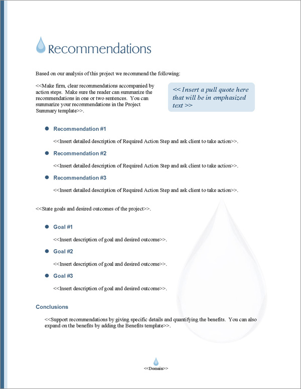 Proposal Pack Aqua #5 Recommendations Page
