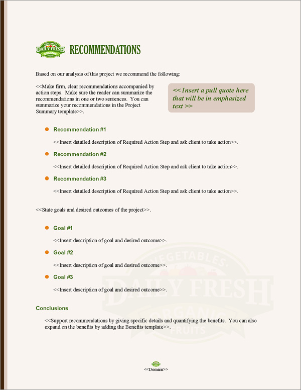 Proposal Pack Agriculture #5 Recommendations Page