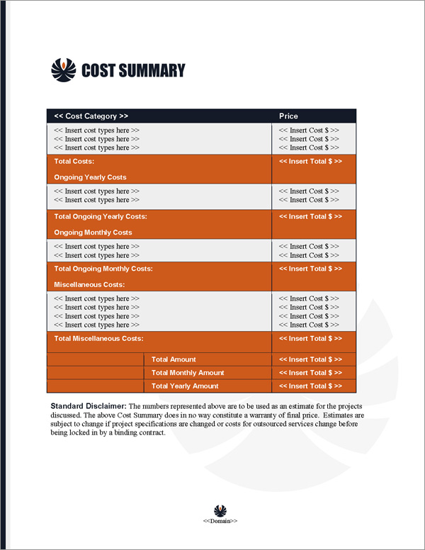 Proposal Pack Security #11 Cost Summary Page