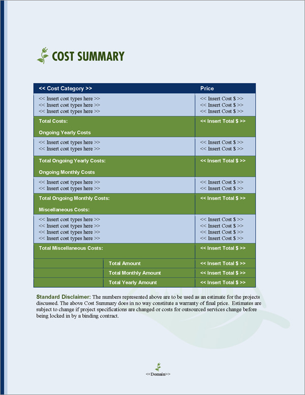 Proposal Pack Resources #3 Cost Summary Page