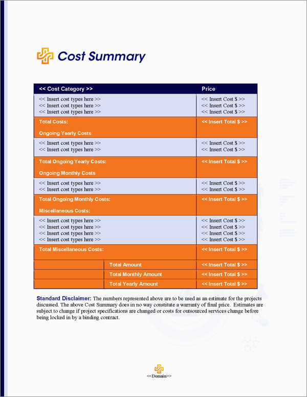 Proposal Pack Healthcare #5 Cost Summary Page